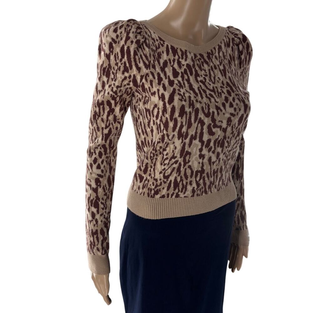 Anthropologie Maeve Tan Leopard Puff Sleeve Pullover Sweater - Picture 6 of 10